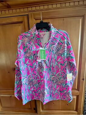 Lilly Pulitzer Hot Pink, Teal & Blue Tropical Zip Pullover